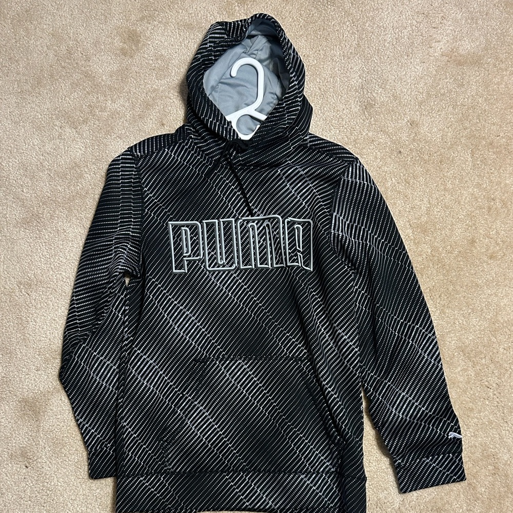 Puma Men’s Black Hoodie with Gray Stripe Logo